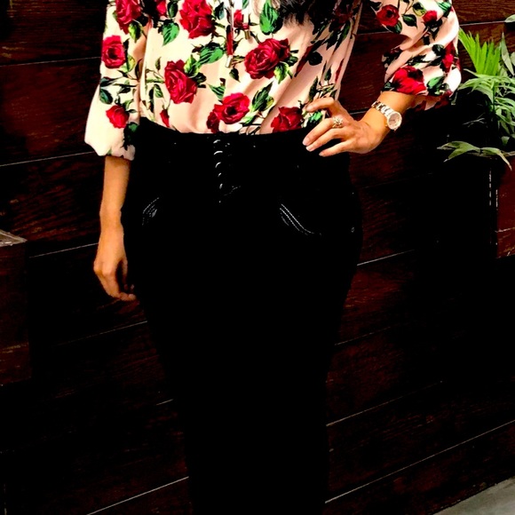 Peach Floral Cold Shoulder Top with Straps - Picture 1 of 3